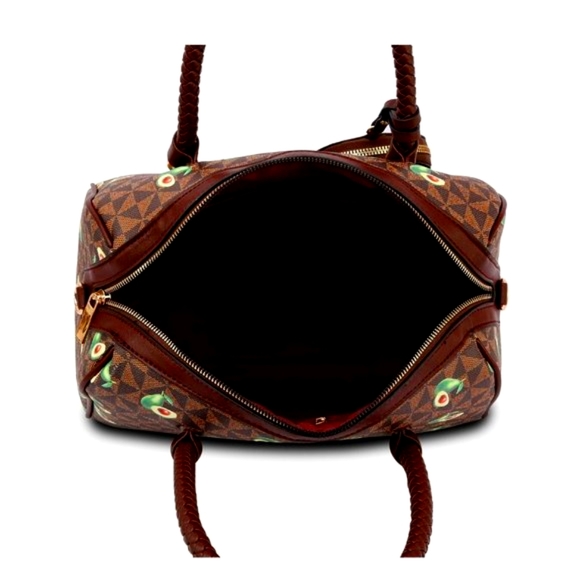 Ladies 3 PC Stunning Checked Avocado Theme Boston Bag Set - Picture 4 of 5